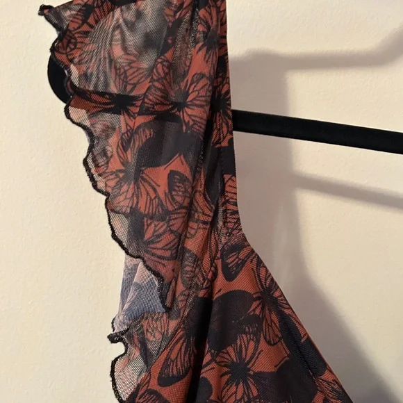 Black and Orange Butterfly Floral Mini Dress Autumnal - Picture 4 of 5